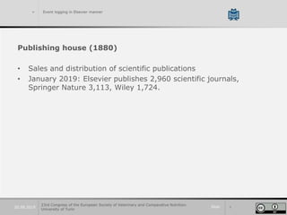 Slide 620.09.2019
> Event logging in Elsevier manner
Publishing house (1880)
• Sales and distribution of scientific public...