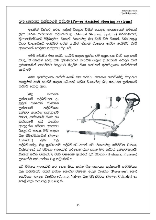 automobile Steering system how it works sinhala