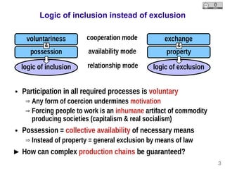 3
Logic of inclusion instead of exclusion
● Participation in all required processes is voluntary
 Any form of coercion un...