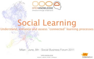 Social Learning
Understand, enhance and assess ”connected” learning processes




            Milan - June, 8th - Social Business Forum 2011
                                OPEN KNOWLEDGE
                          MILANO | LONDON | SYDNEY | SHANGHAI
 