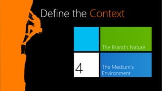 Define the Context

             The Brand’s Nature



       4
    The Medium’s  
             Environment
 
