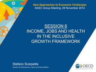 New Approaches to Economic Challenges 
NAEC Group Meeting, 28 November 2014 
SESSION 6 
INCOME, JOBS AND HEALTH 
IN THE INCLUSIVE 
GROWTH FRAMEWORK 
Stefano Scarpetta 
Director for Employment, Labour and Social Affairs 
 