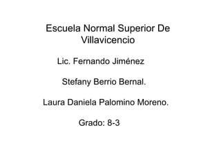 Escuela Normal Superior De
       Villavicencio

   Lic. Fernando Jiménez

    Stefany Berrio Bernal.

Laura Daniela Palomino Moreno.

        Grado: 8-3
 