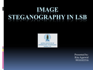 IMAGE
STEGANOGRAPHY IN LSB
Presented by:
Ritu Agarwal
9910103516
 
