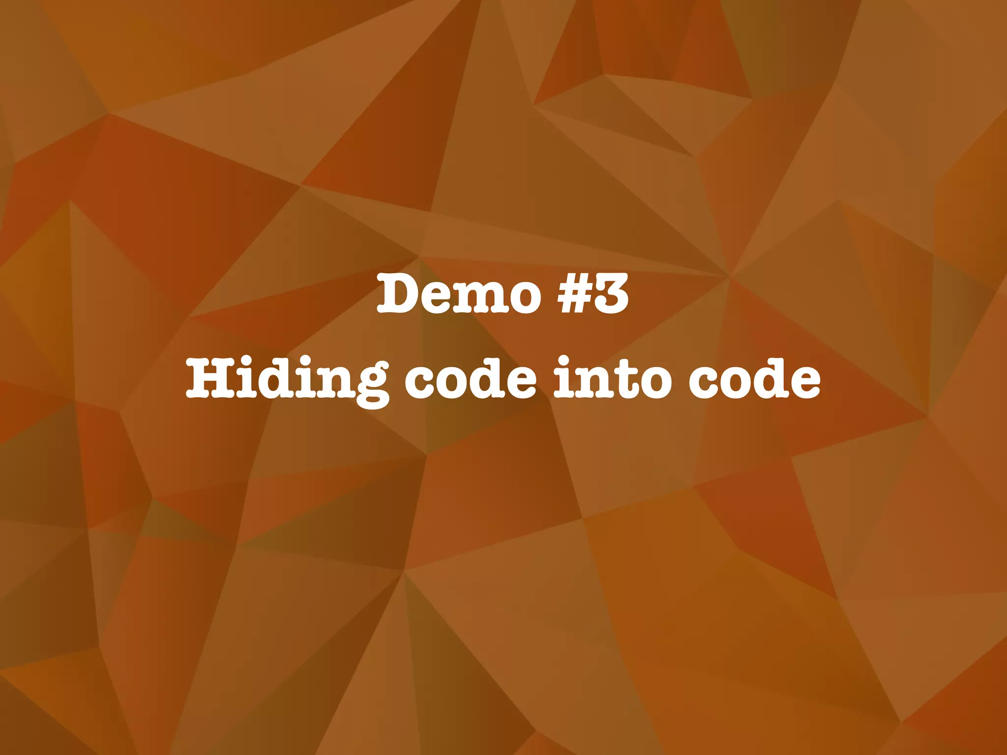 Demo #2.2
Embedding images into
images (+ steganalysis)
/demos/demo2/demo2_2
raulfraile/steganography_talk
 