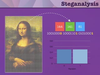 • Steganalysis is the study of detecting
messages hidden using steganography.
• The goal of steganalysis is to identify
su...