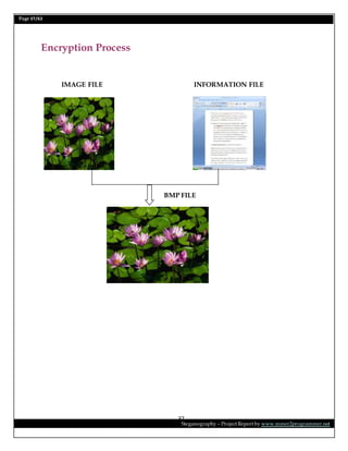 Page 37/62
Steganography – Project Report by www.mmer2programmer.net
37
Encryption Process
IMAGE FILE INFORMATION FILE
BMP FILE
 