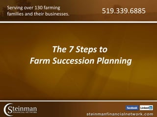 Serving over 130 farming
families and their businesses.   519.339.6885




               The 7 Steps to
          Farm Succession Planning
 