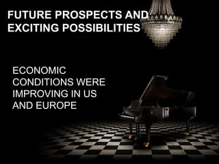 FUTURE PROSPECTS AND
EXCITING POSSIBILITIES
ECONOMIC
CONDITIONS WERE
IMPROVING IN US
AND EUROPE
 