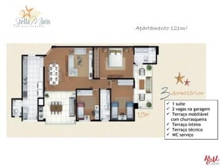 Apartamento 121m²




           1 suíte
           2 vagas na garagem
           Terraço mobiliável
           com churrasqueira
           Terraço íntimo
           Terraço técnico
           WC serviço
 