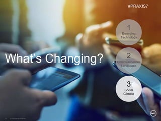 © Copyright 2018 Dell Inc.19
What’s Changing?
1
Emerging
Technology
2
Communications
Landscape
3
Social
Climate
#PRAXIS7
 