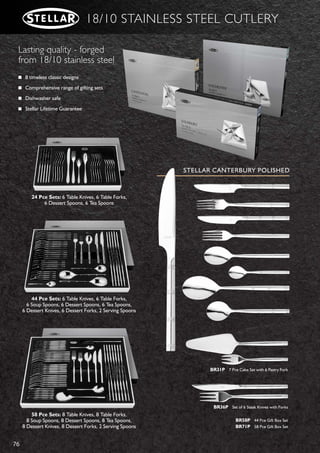 75
COFFEE
MATT STAINLESS STEEL
DOUBLE WALL
CAFETIÉRE
SM10 3 Cup / 325ml
SM11 8 Cup / 900ml
SM62 10 Cup / 1.2L
SM13 12 Cup / 1.4L
POLISHED STAINLESS STEEL
DOUBLE WALL
CAFETIÉRE
SM20 3 Cup / 325ml
SM21 8 Cup / 900ml
SM72 10 Cup / 1.2L
SM23 12 Cup / 1.4L
Modern classic, built to last
■ Smooth satin or polished stainless steel finish
■ ‘Double Wall’ insulated
■ Dishwasher safe
■ Stellar Lifetime Guarantee
■ Gift Boxed with care leaflet
CAFETIÉRE
CUP SIZE IS
CALCULATED
ON 1 CUP BEING
EQUAL TO
115ML / 4 FL OZ.
 