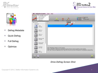 Drive Defrag Screen Shot  Defrag Metadata Quick Defrag  Full Defrag  Optimize 