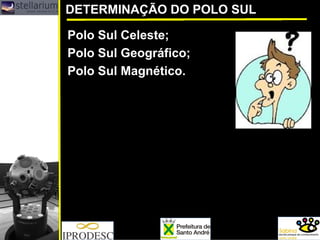 DETERMINAÇÃO DO POLO SUL
Polo Sul Celeste;
Polo Sul Geográfico;
Polo Sul Magnético.
 