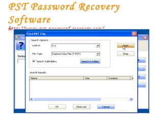PST Password Recovery Software http://www.pst-password-recovery.com/ 