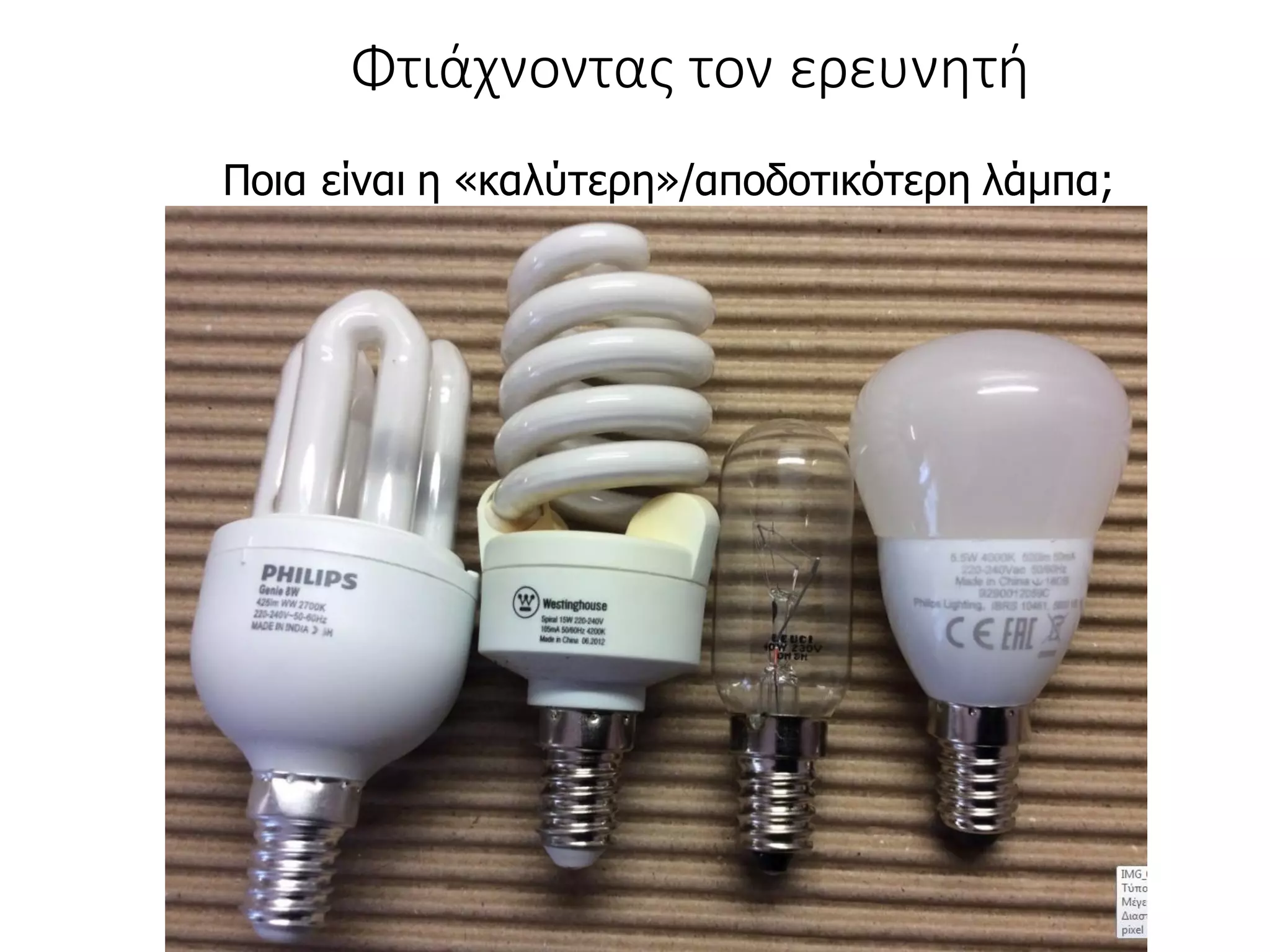 Γιάννης Τζωρτζάκης
Ποια είναι η «καλύτερη»/αποδοτικότερη λάμπα;
Φτιάχνοντας τον ερευνητή
 