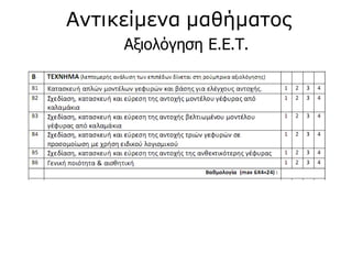 Αξιολόγηση Ε.Ε.Τ.
Αντικείμενα μαθήματος
 