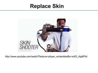http://www.youtube.com/watch?feature=player_embedded&v=eXO_ApjKPaI
Replace Skin
 