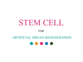 STEM CELL
FOR
ARTIFICIAL ORGAN REGENERATION
 