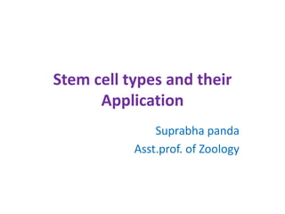 Stem cell types and their
Application
Suprabha panda
Asst.prof. of Zoology
 