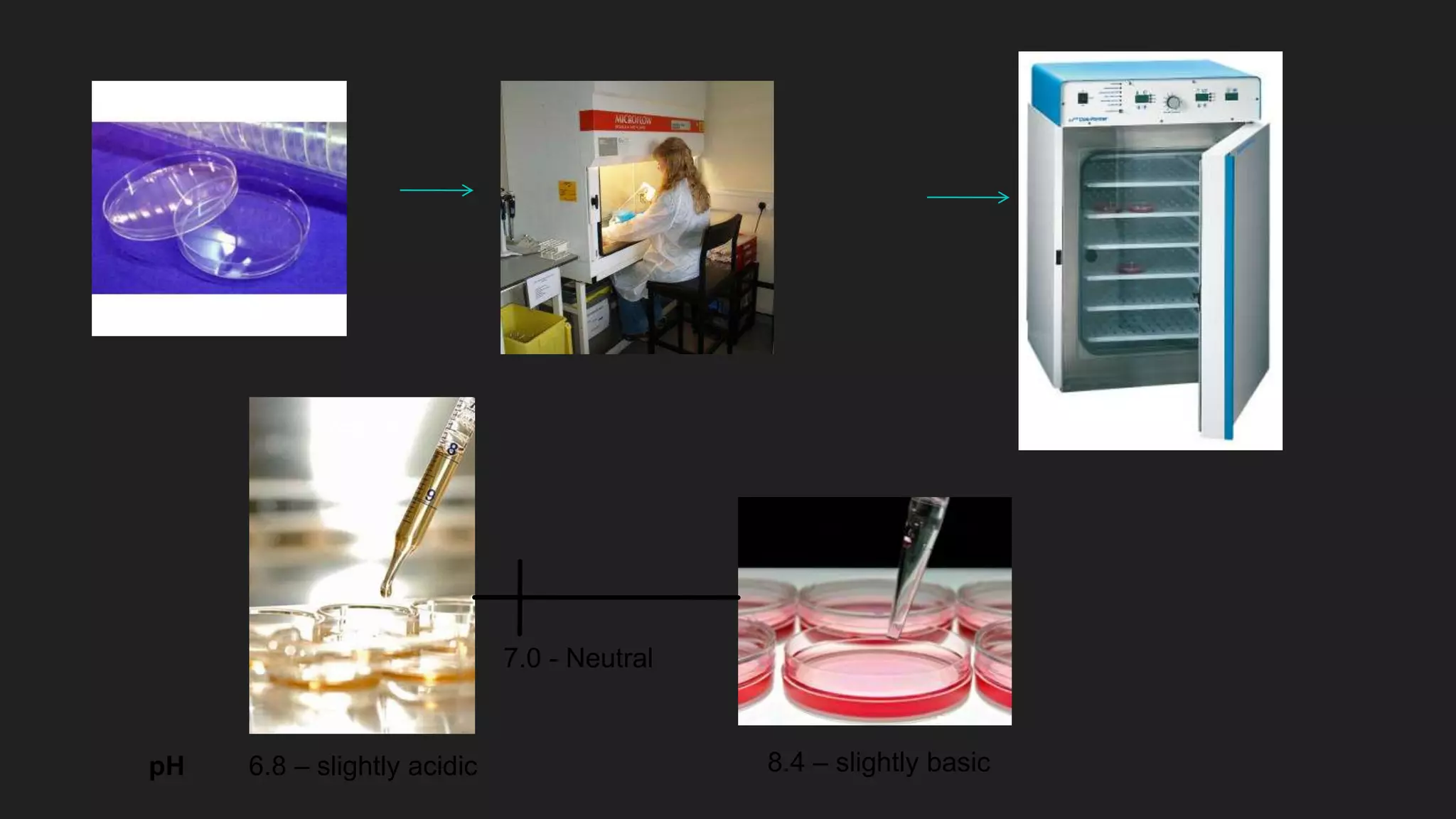 Yellow
pH 6.8 – slightly acidic 8.4 – slightly basic
Red
7.0 - Neutral
 