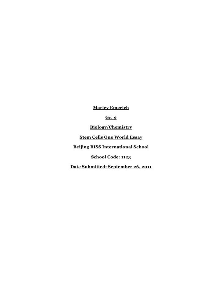 Thesis Statement For Persuasive Essay Marley Emerich Gr Biologychemistry Stem Cells One World Essay Beijing Biss Science Topics For Essays also Thesis For Essay Stem Cell Essayrubric Best Essay Topics For High School