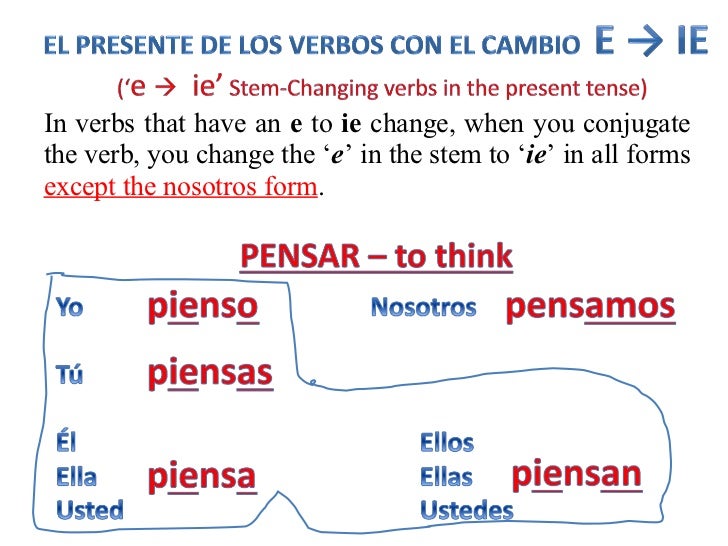 Examples Of E To Ie Stem Changing Verbs