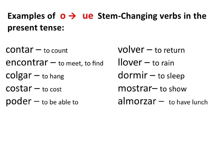 stem changing verbs stem changing verbs
