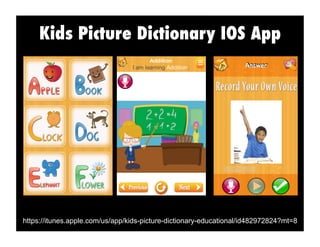 Kids Picture Dictionary IOS App
https://itunes.apple.com/us/app/kids-picture-dictionary-educational/id482972824?mt=8
 