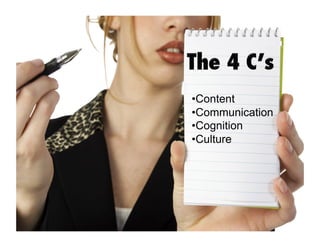 • Content
• Communication
• Cognition
• Culture
 