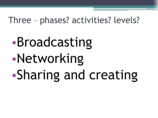 An approach…
•Digital
•Networked
•Open
(Martin Weller, The Digital Scholar)
 