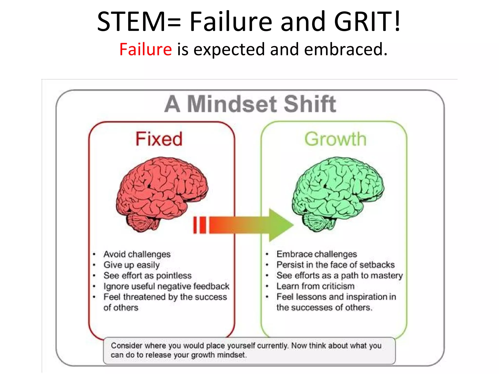 STEM= Failure and GRIT!
Failure is expected and embraced.
 