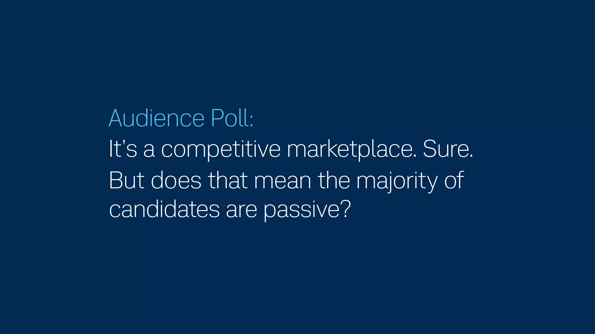Audience Poll:
It’s a competitive marketplace. Sure.
But does that mean the majority of
candidates are passive?
 