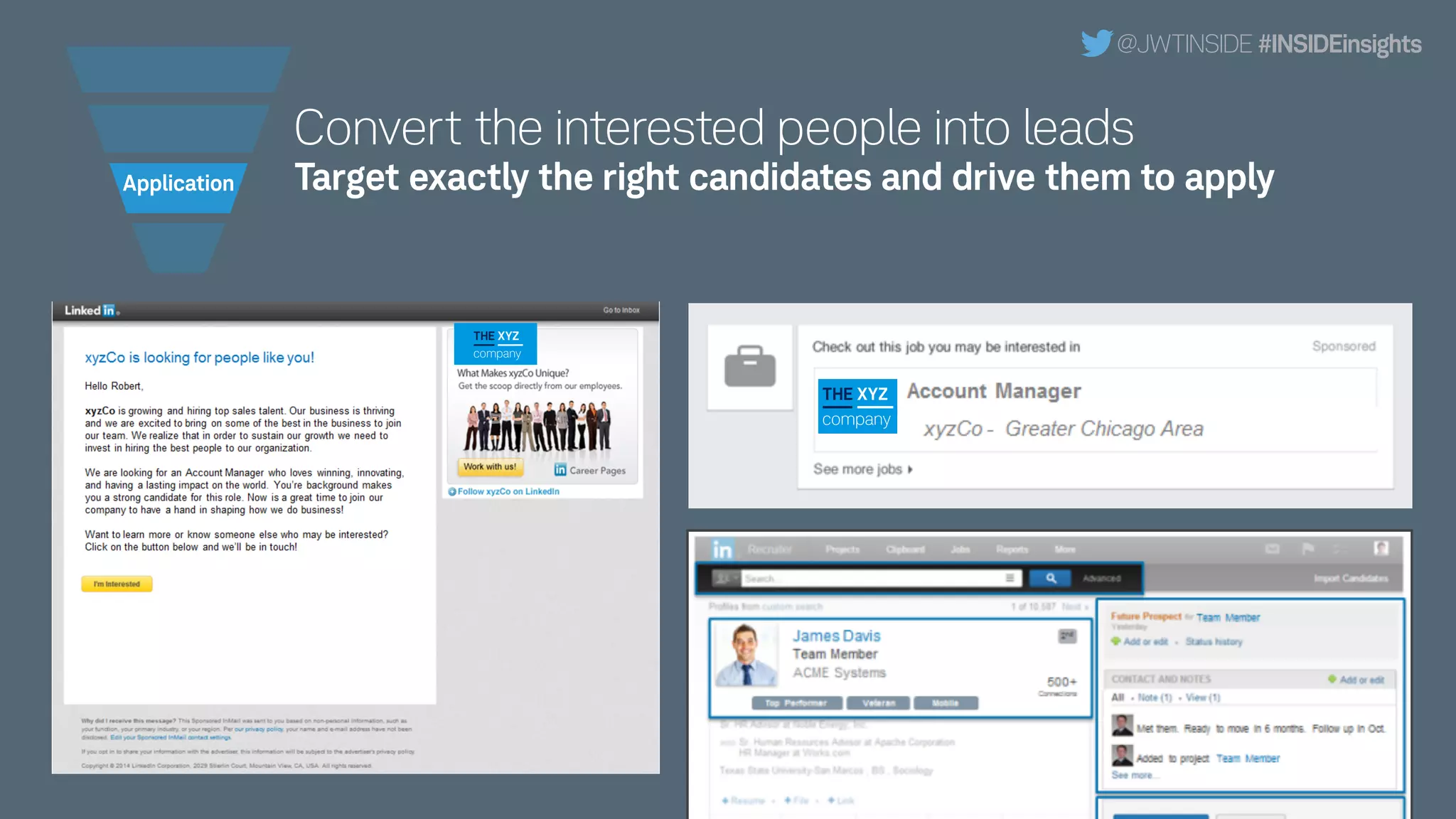 Convert the interested people into leads
@JWTINSIDE #INSIDEinsights
Target exactly the right candidates and drive them to apply
tHE xYZ
company
tHE xYZ
company
Application
 