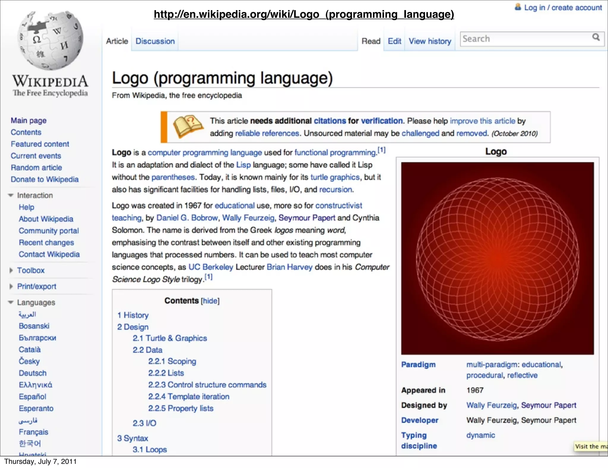 http://en.wikipedia.org/wiki/Logo_(programming_language)




Thursday, July 7, 2011
 