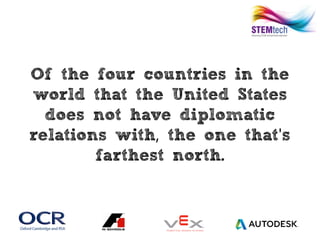 Of the four countries in the
world that the United States
does not have diplomatic
relations with the one that s, '
farthest north.
 