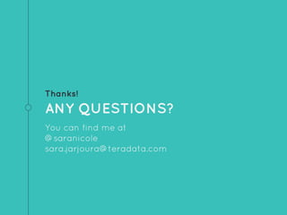 Thanks!
ANY QUESTIONS?
You can find me at
@saranicole
sara.jarjoura@teradata.com
 