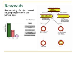 Restenosis
        Re-narrowing of a blood vessel
        causing a reduction of the
        luminal size

                                         Driver of restenosis


                                                  recoil
                    40%
revascularization




                                        mechanical stabilization of
    Need for




                                              acute result


                                        neointima formation
                           20%
                                               local delivery of
                                          anti-proliferative agents
                                 5%
                                       implantation technique

                    PTCA   BMS   DES
 