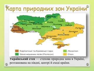 Український степ — степова природна зона в Україні,
розташована на півдні, центрі й сході країни.
 