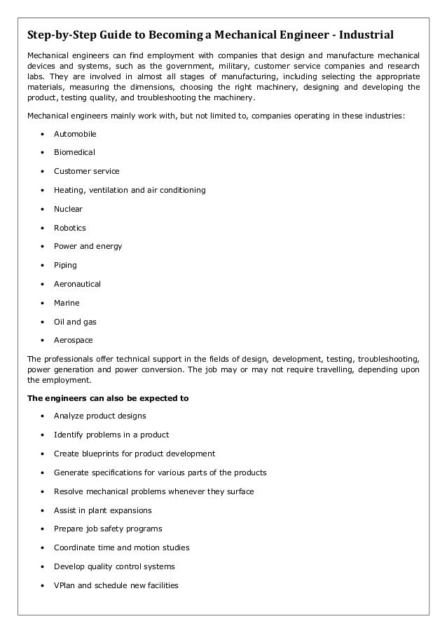 Step bystep guide to a mechanical engineer industrial