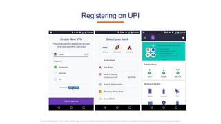 Screenshot taken from http://www.bgr.in/news/unified-payments-interface-heres-how-to-register-send-and-receive-money-using-upi-apps/
Registering on UPI
 