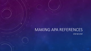 MAKING APA REFERENCES
STEP-BY-STEP
 