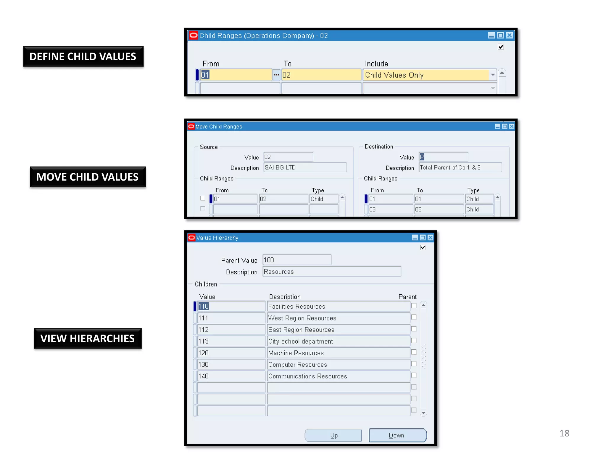 DEFINE CHILD VALUES

MOVE CHILD VALUES

VIEW HIERARCHIES

18

 