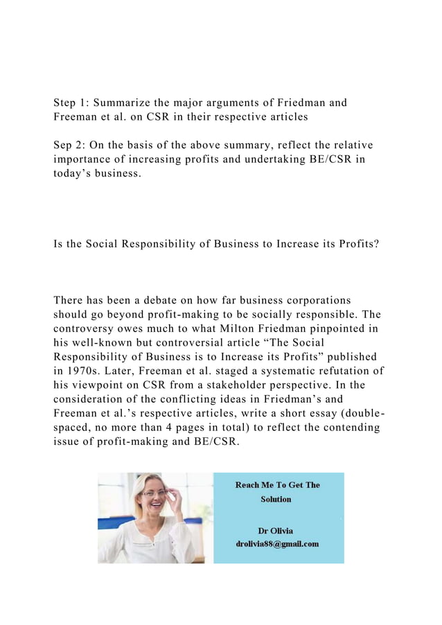 Step 1 Summarize the major arguments of Friedman and Freeman et.docx