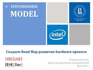 +
Создаем Road Map развития hardware проекта
Тюрина Анастасия
Директор управления инноваций ВШЭ
Май 2015 г.
STEP2BUSINESS
MODEL
 
