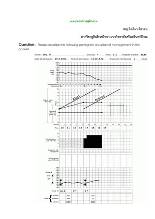 บททบทวนทางสูติกรรม
                                                                         พญ.จิตติมา ติยายน
                                          ภาควิชาสูตินรีเวชวิทยา มหาวิทยาลัยศรีนครินทรวิโรฒ
Question :   Please describe the following partogram and plan of management in this
patient




                                                                                        29
 