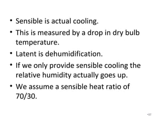 We reduce internal latent loads by
• Proper air sealing of penetrations. Air must be
contained before it is controlled.
• The use of spray foam.
• Closed crawlspace construction with proper
drainage and dehumidification.
• Properly exhausted kitchen and bathroom
fans.
• Properly exhausted clothes dryers.
• Encapsulating the attic with spray foam.
• Not necessarily by using fresh air ventilation.
•37
 