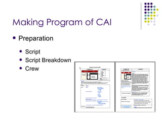 Making Program of CAI Preparation Script Script Breakdown Crew 