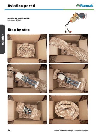 34
Step by step
Ranpak packaging catalogus - Packaging examples
Aviation
Aviation part 6
Meters of paper used:
5.25 meters 70/70 gr
1. 2.
3. 4.
5. 6.
 
