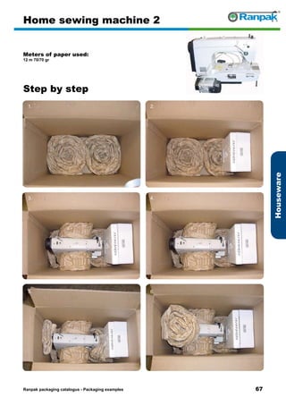 67
Step by step
Ranpak packaging catalogus - Packaging examples
Houseware
Home sewing machine 2
Meters of paper used:
12 m 70/70 gr
1. 2.
3. 4.
5. 6.
 